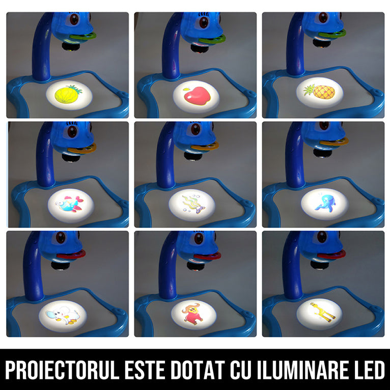 Proiector pentru desen cu masuta si carioci dino artist
