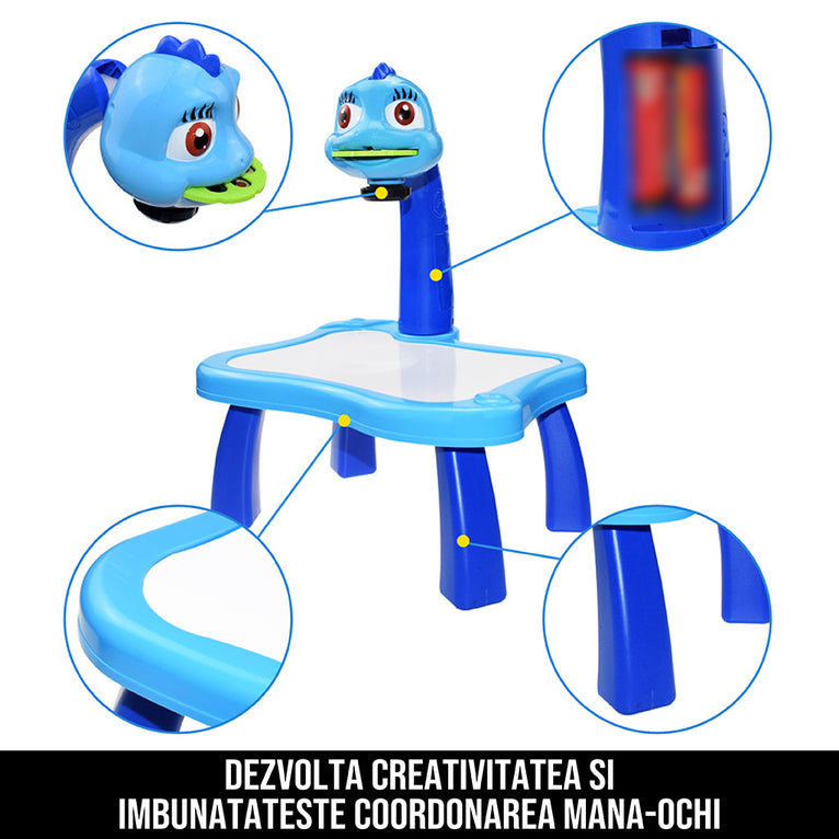 Proiector pentru desen cu masuta si carioci dino artist