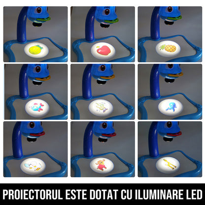Proiector pentru desen cu masuta si carioci dino artist