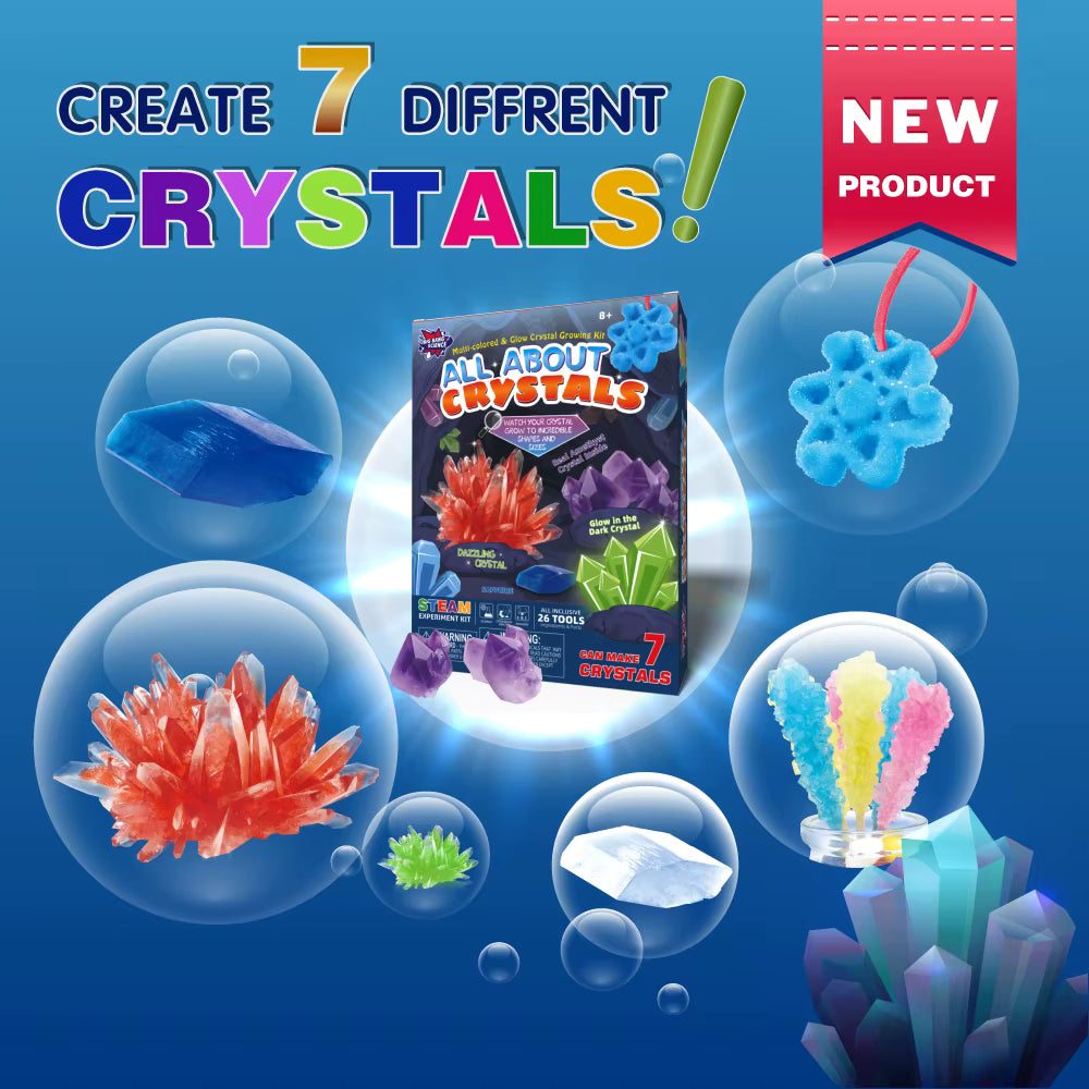 Kit STEM – Creșterea Cristalelor Colorate | 7 Experimente Științifice pentru Copii 8+