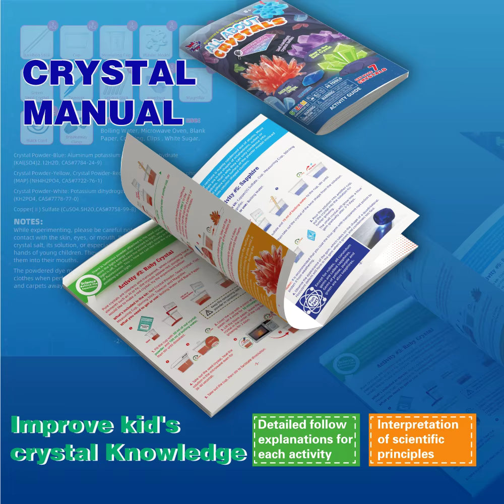Kit STEM – Creșterea Cristalelor Colorate | 7 Experimente Științifice pentru Copii 8+
