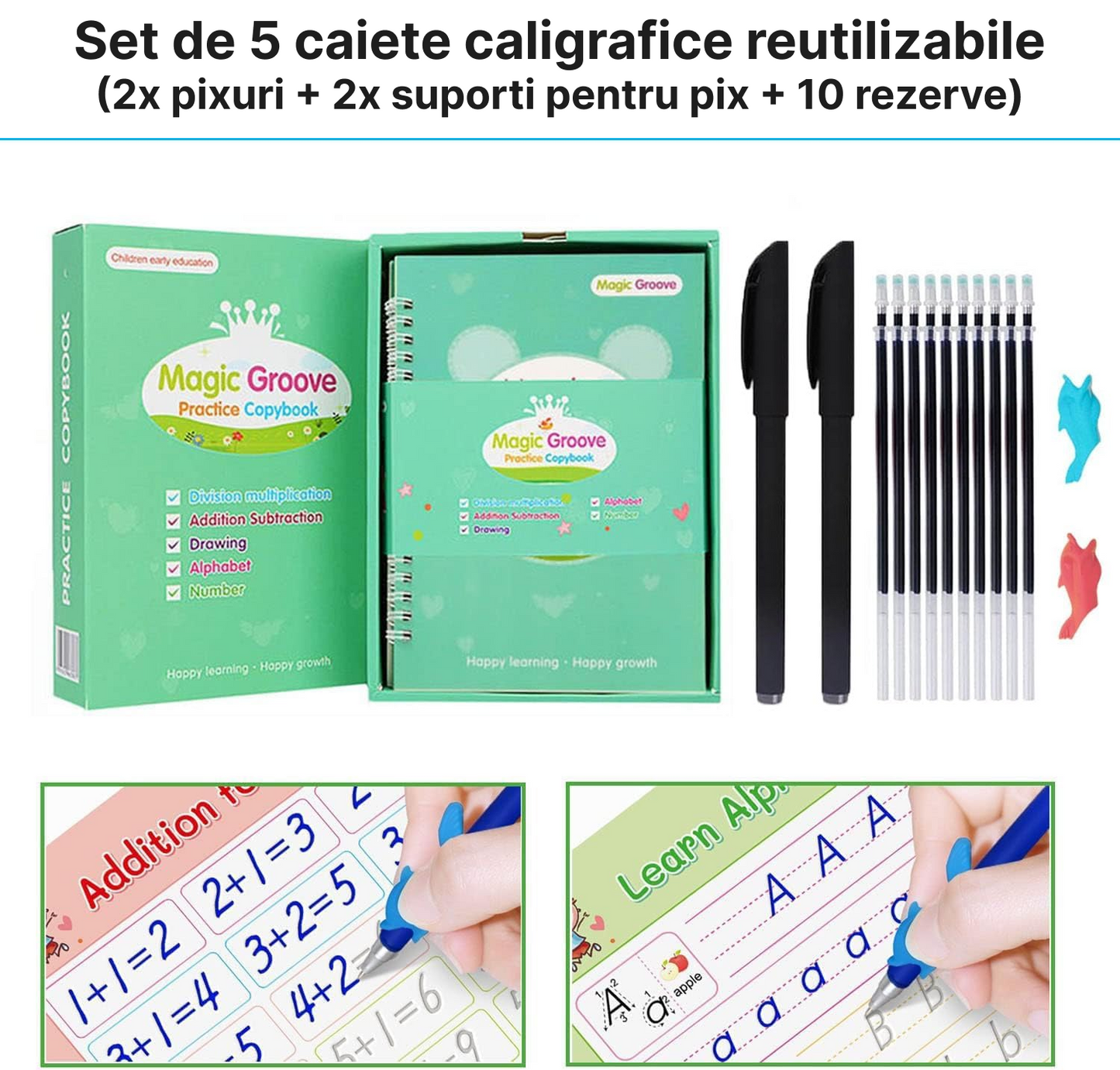 Set 5 caiete caligrafice reutilizabile